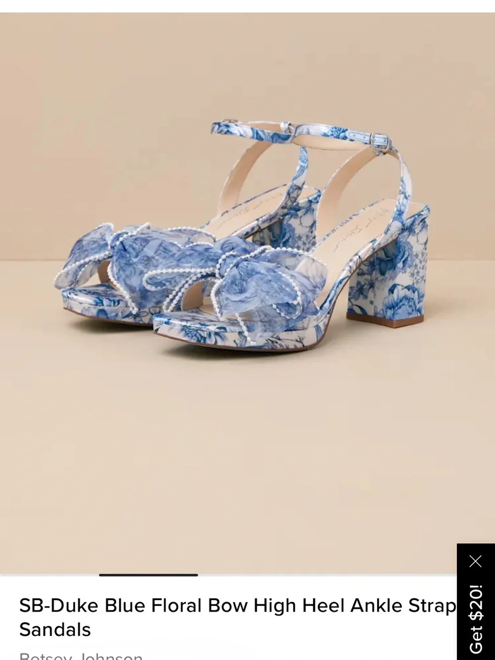 Betsey Johnson Blue Floral Bow Ankle-Strap Heels - Picture 2 of 5
